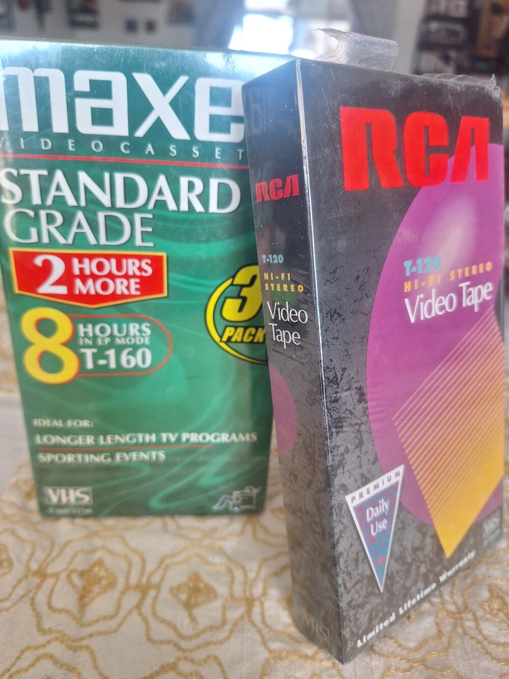 Vintage Maxell T-160 VHS Blank Video Tapes Sealed 3 Pack + RCA T-120 NOS